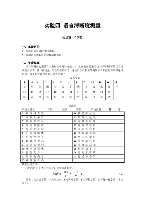 实验四 语言清晰度测量
