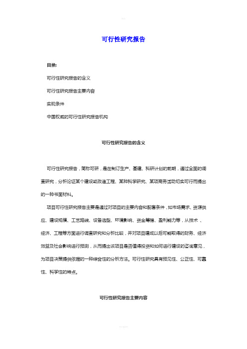 可行性研究报告(政府文件——发改委)
