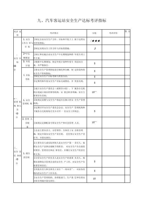 九、汽车客运站安全生产达标考评指标