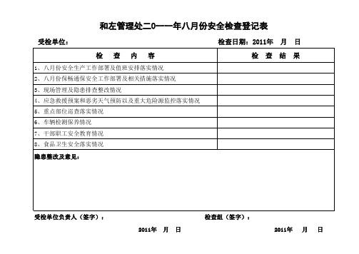 八月份安全检查登记表