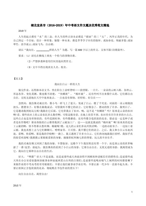 湖北宜昌市(2016-2019)年中考语文作文题及优秀范文精选