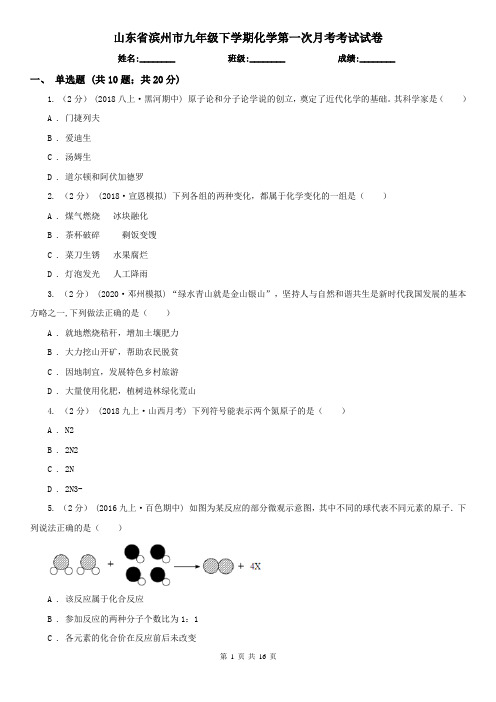 山东省滨州市九年级下学期化学第一次月考考试试卷