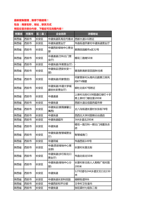 新版陕西省西安市长安区中通快递企业公司商家户名录单联系方式地址大全32家