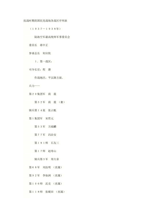 抗战时期的国民党战场各战区