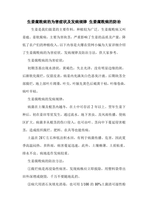 生姜腐败病的为害症状及发病规律 生姜腐败病的防治.doc