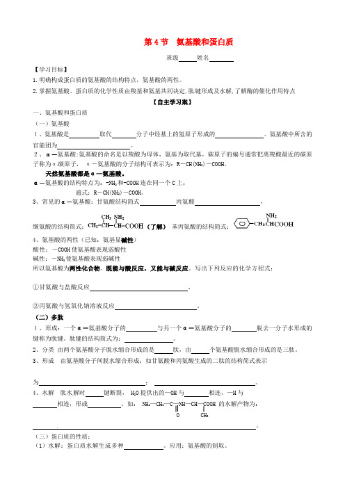 山东省高密市第三中学高中化学2.4氨基酸和蛋白质导学案2(无答案)鲁科版选修5