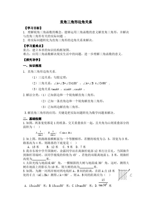 北师大版九年级下第一章 直角三角形边角关系