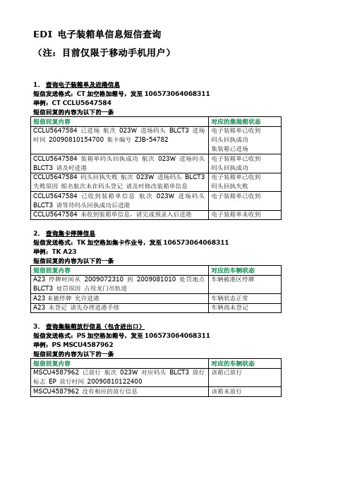 EDI 电子装箱单信息短信查询