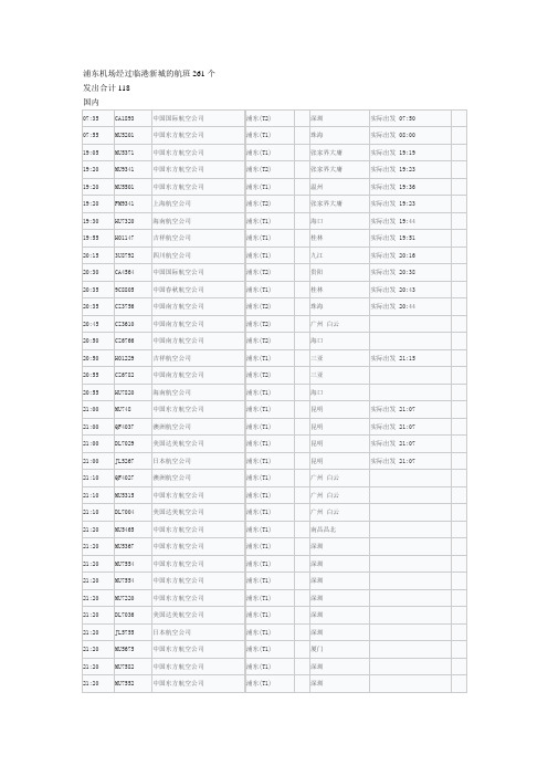 浦东机场经过临港新城的航班261个