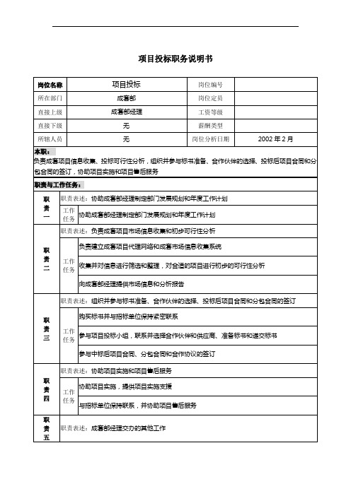 项目投标职务说明书
