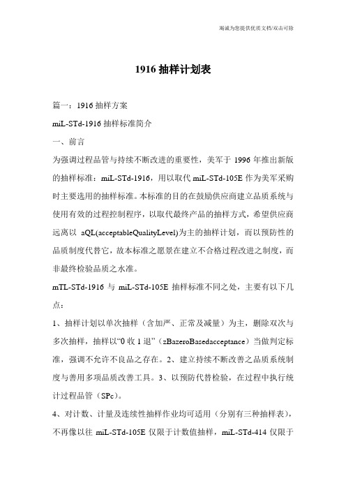 1916抽样计划表