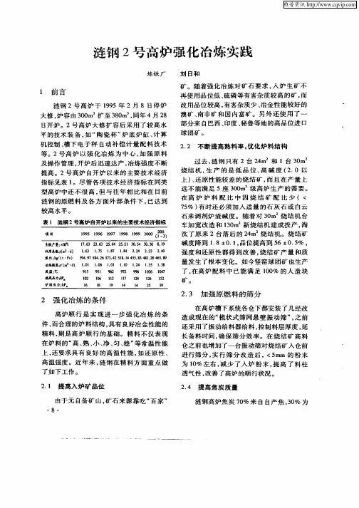 涟钢2号高炉强化冶炼实践