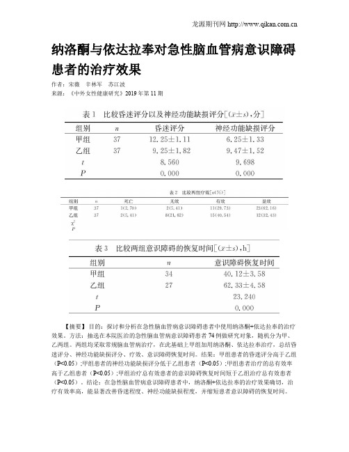 纳洛酮与依达拉奉对急性脑血管病意识障碍患者的治疗效果