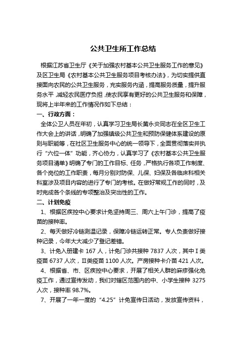 2009年公共卫生工作总结