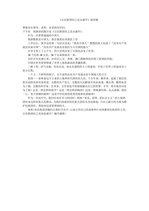 《让民族团结之花永盛开》演讲稿