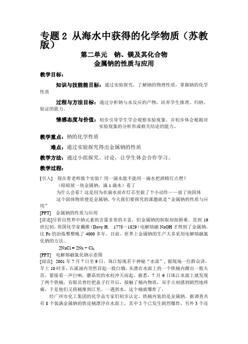 苏教版高中化学必修1钠教案