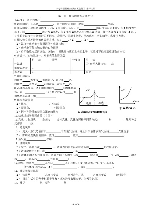 中考物理基础知识点填空练习题--北师大版