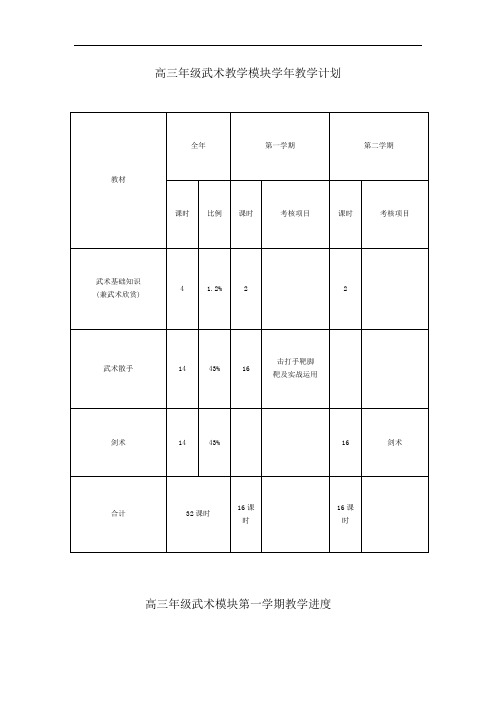 高三年级武术教学模块学年教学计划