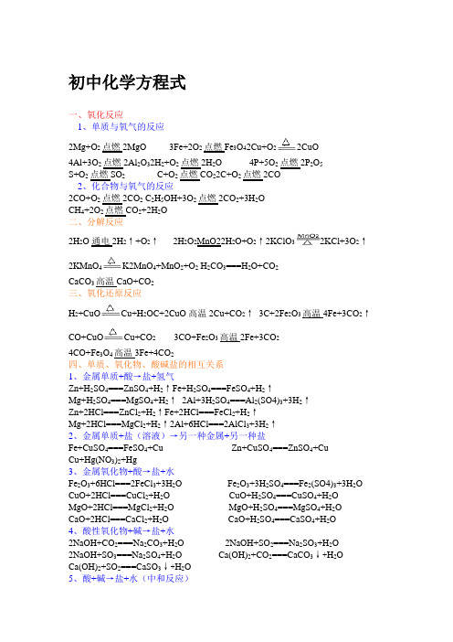 《初中化学方程式》word版