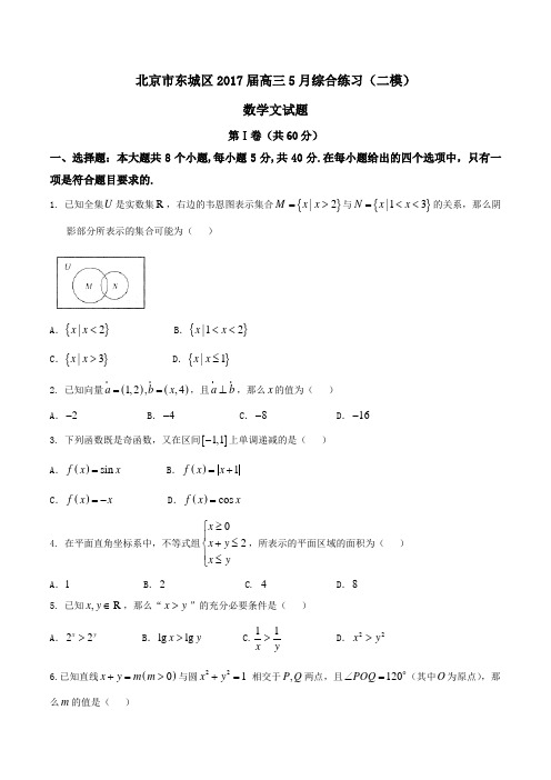 【全国市级联考】北京市东城区2017届高三5月综合练习(二模)文数试题解析(原卷版)