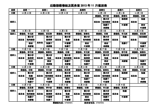 后勤部维修组及医务室2013年11月值班表
