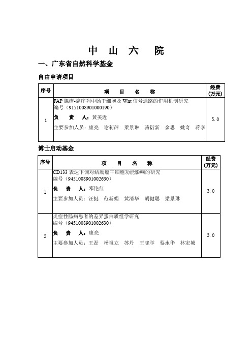2009年中山六院立项光荣册