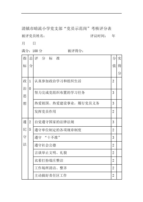 “党员示范岗”考核评分表.doc