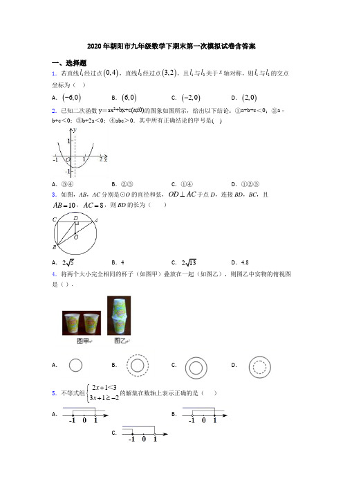 2020年朝阳市九年级数学下期末第一次模拟试卷含答案