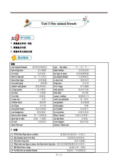 译林版英语六年级上册Unit 3 知识梳理与练习