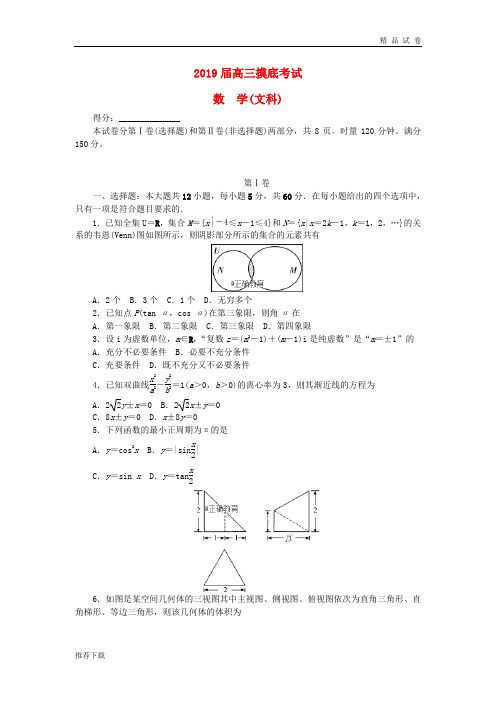2019届高三数学摸底考试试题 文