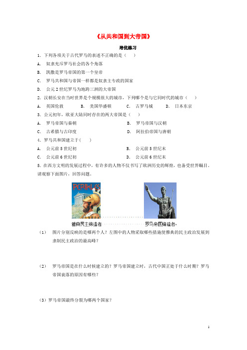 九年级历史上册 第二单元 上古西方文明 第5课《从共和国到大帝国》培优练习(含解析) 岳麓版