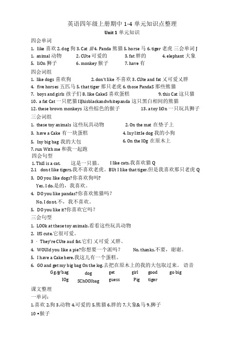 英语四年级上册期中1-4单元知识点整理