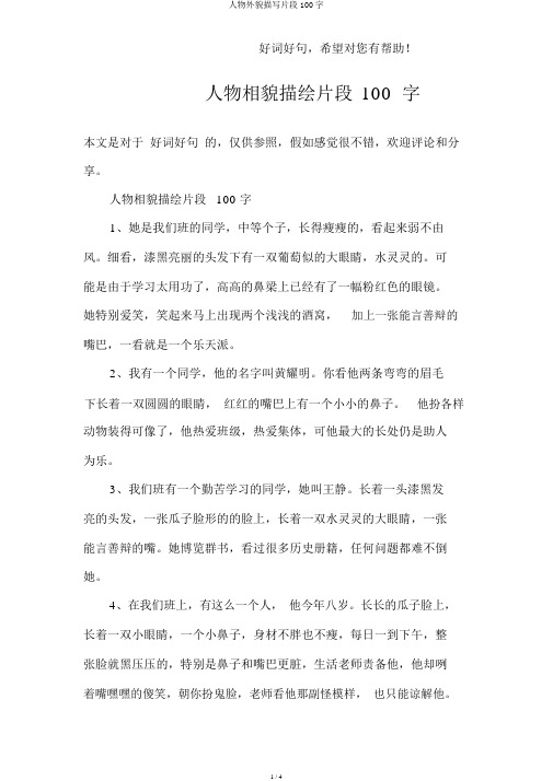 人物外貌描写片段100字