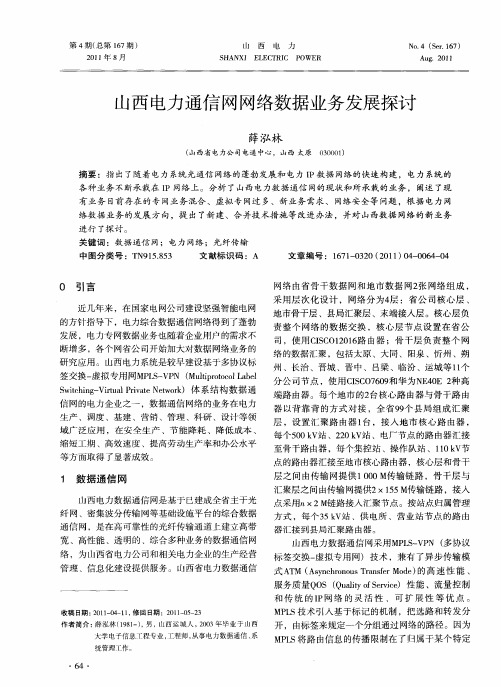 山西电力通信网网络数据业务发展探讨