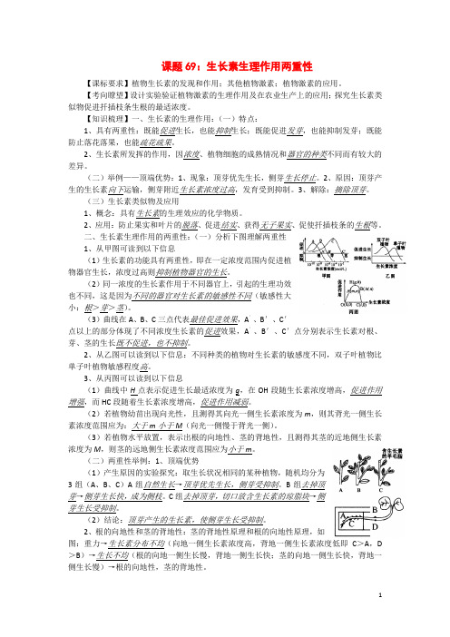 高考生物 同步讲练结合素材 课题69 生长素作用的两重性 中图版必修1