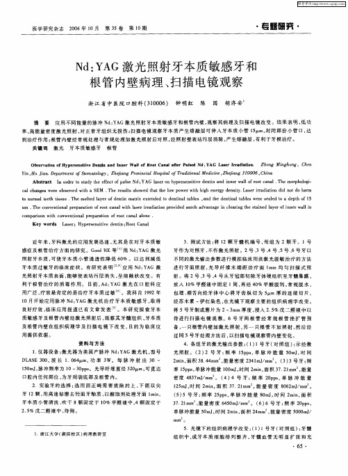Nd：YAG激光照射牙本质敏感牙和根管内壁病理、扫描电镜观察
