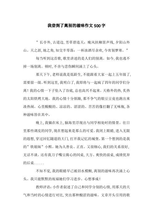 我尝到了离别的滋味作文500字