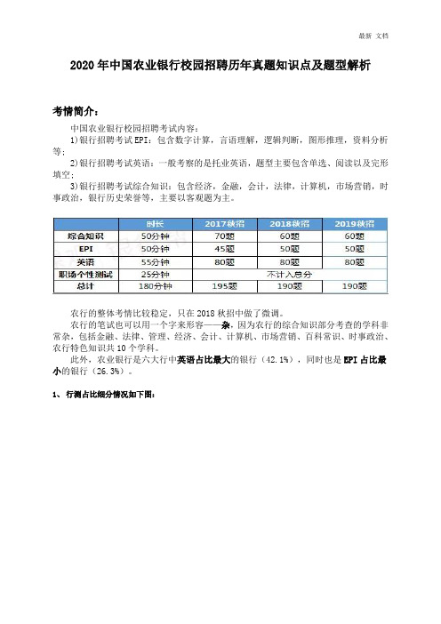 最新2020年中国农业银行校园招聘历年真题试卷知识点及题型解析