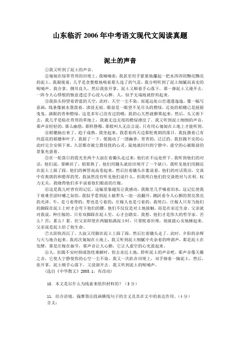 山东临沂2006年中考语文现代文阅读真题