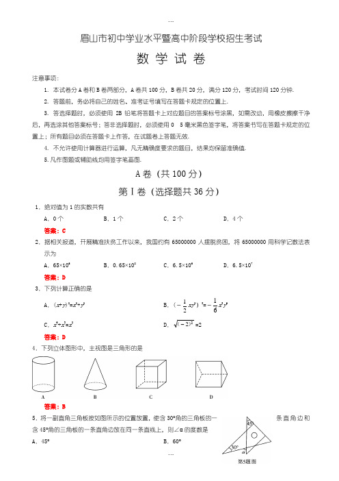 最新眉山市中考数学模拟试题有配套答案(Word版)