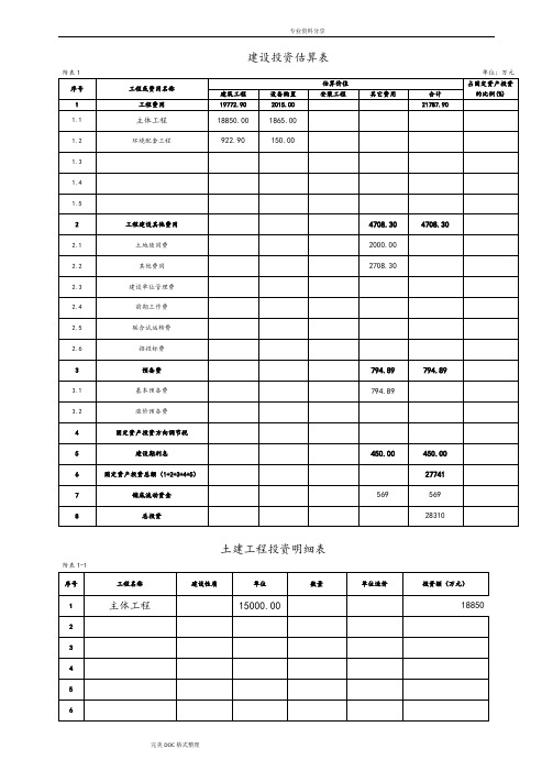 项目投资财务分析报表
