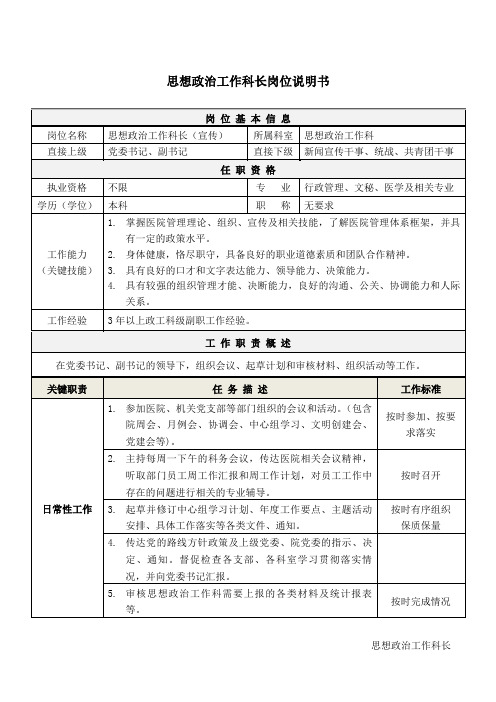 3思想政治工作科长(宣传)岗位说明书