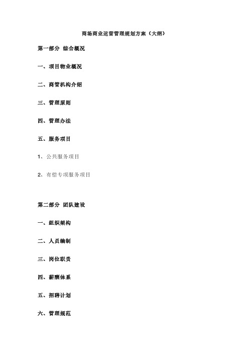 商场商业运营管理规划方案(大纲)