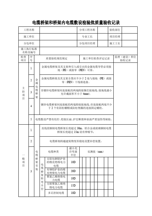 电缆桥架和桥架内电缆敷设检验批质量验收记录