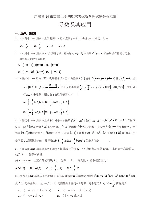 广东省14市高三上册期末考试数学理试题分类汇编：导数及其应用