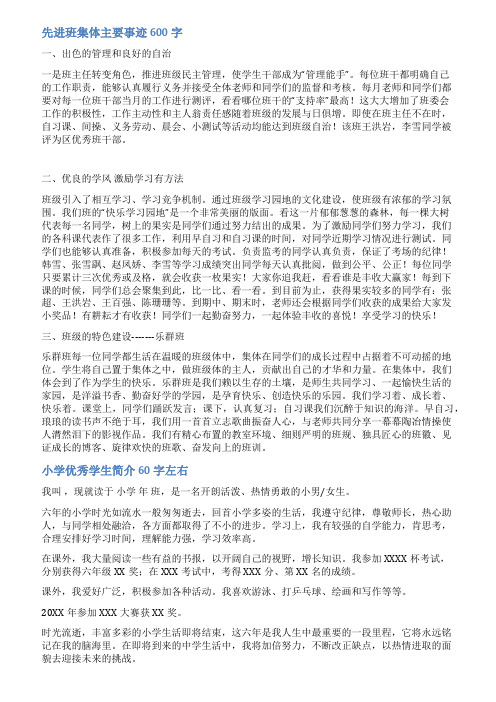 小学优秀班级情况介绍范文