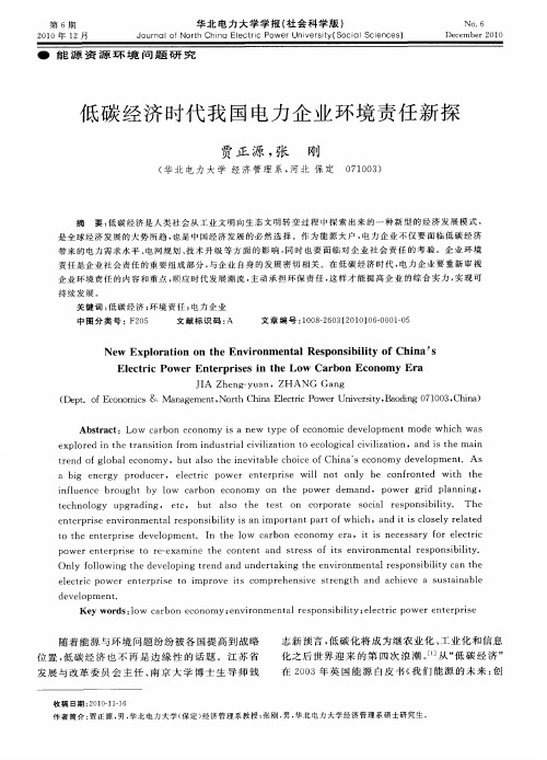 低碳经济时代我国电力企业环境责任新探