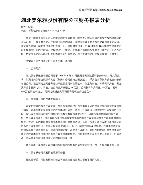 湖北美尔雅股份有限公司财务报表分析