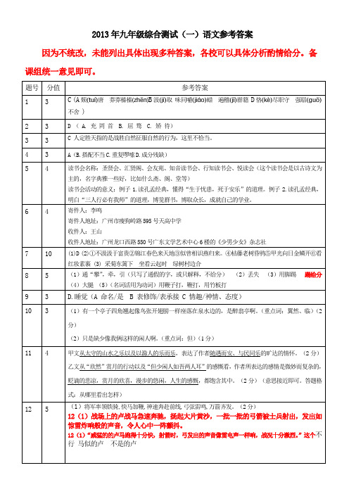 2013年天河区一模参考答案