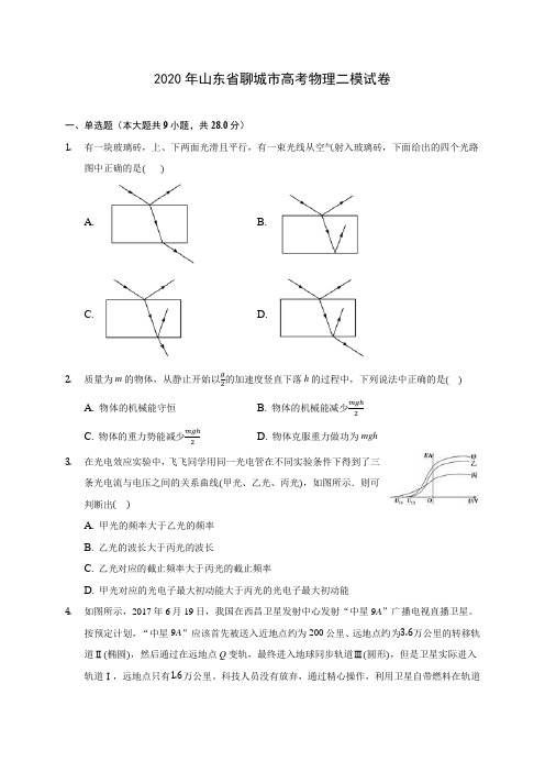 2020年山东省聊城市高考物理二模试卷 (含答案解析)